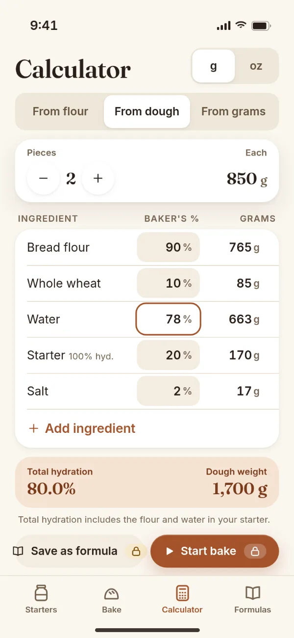 Baker's percentage calculator